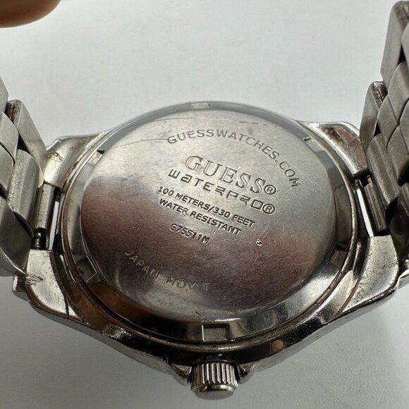 Guess Waterpro Watch Women Silver Tone Crystal Bezel Date Window 34MM Dial 6.25" - Picture 7 of 11